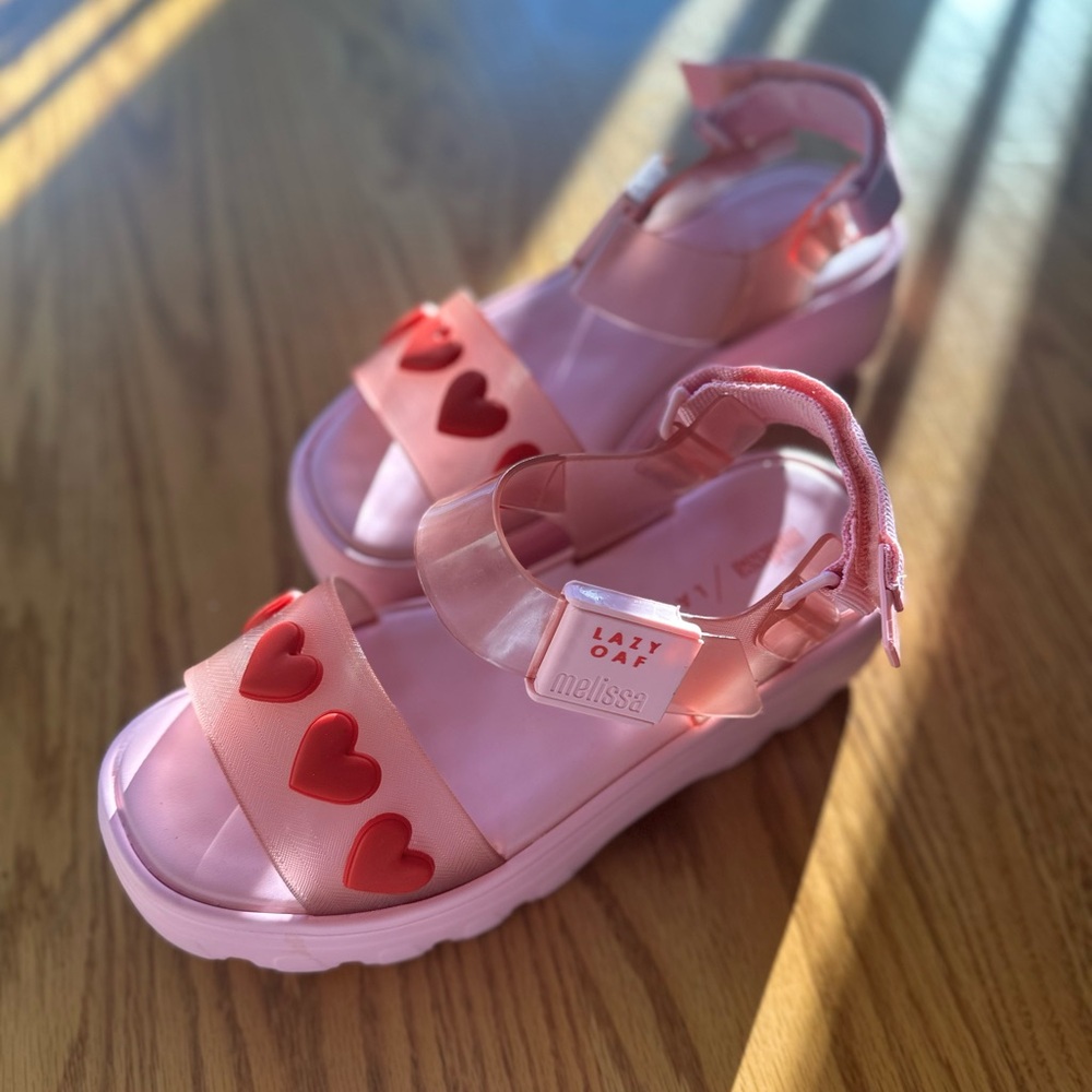 Melissa x Lazy Oaf Pink Heart Sandals size 8